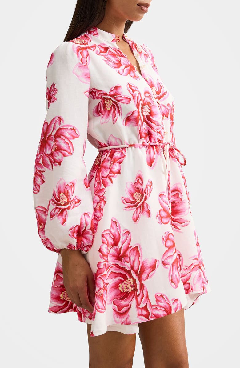 Ever New Annalise Tie Waist Long Sleeve Linen Blend Minidress, Alternate, color, Zila Floral