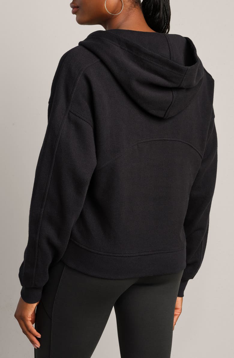 Rhone Signature Cotton Blend Rib Half Zip Hoodie, Alternate, color, Pure Black