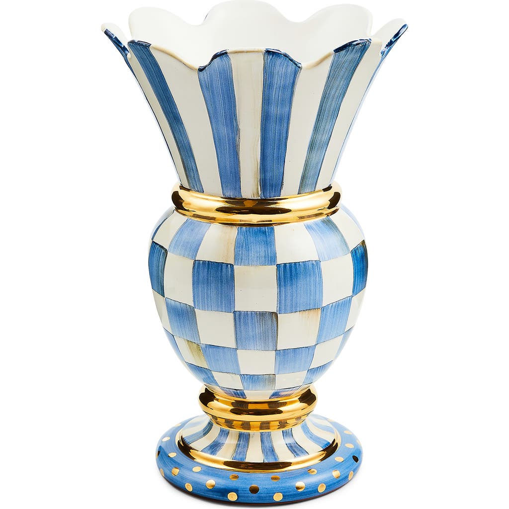 Mackenzie-childs Mackenzie Childs Royal Check Great Ceramic Vase In Blue