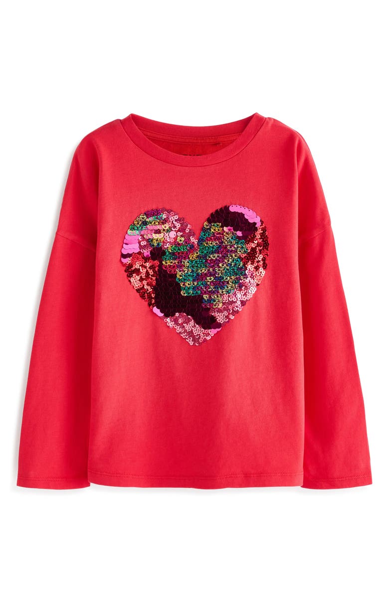 NEXT Kids' Sequin Heart Long Sleeve Cotton Graphic T-Shirt, Main, color, 