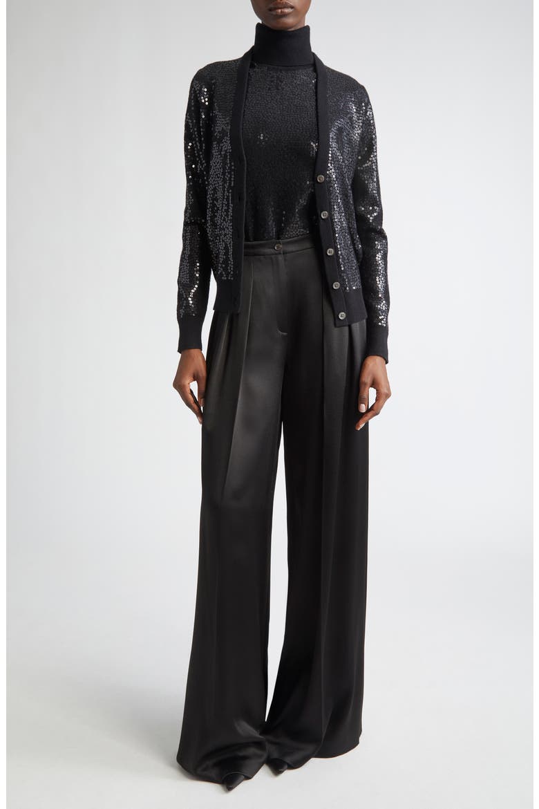 Sequin Embellished Cashmere Cardigan, Alternate, color, BLACK