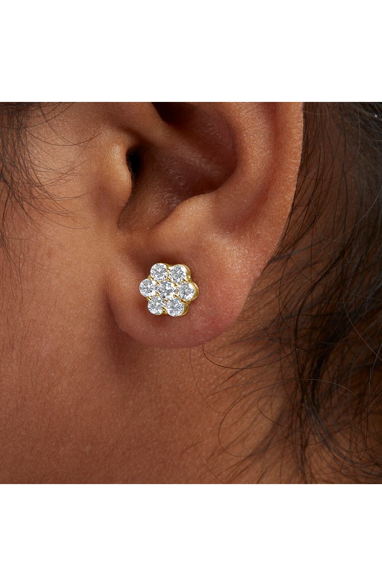 Haus of Brilliance 14K White Gold 1 1/2 cttw Diamond Floral Cluster Stud Earrings, Alternate, color, Yellow