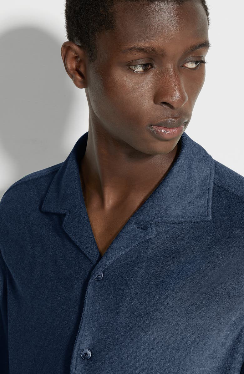 ZEGNA Sponge Cotton & Silk Knit Button-Up Shirt, Alternate, color, 