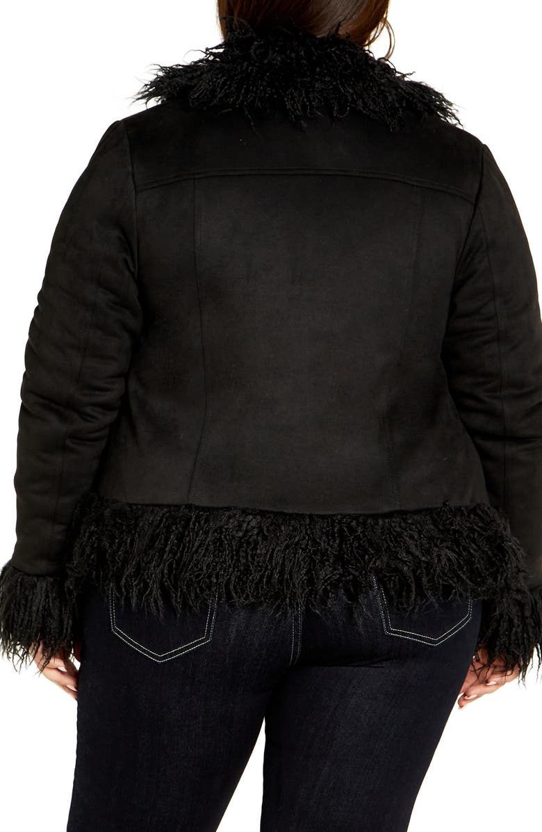 City Chic Indie Faux Fur Trim Jacket, Alternate, color, 