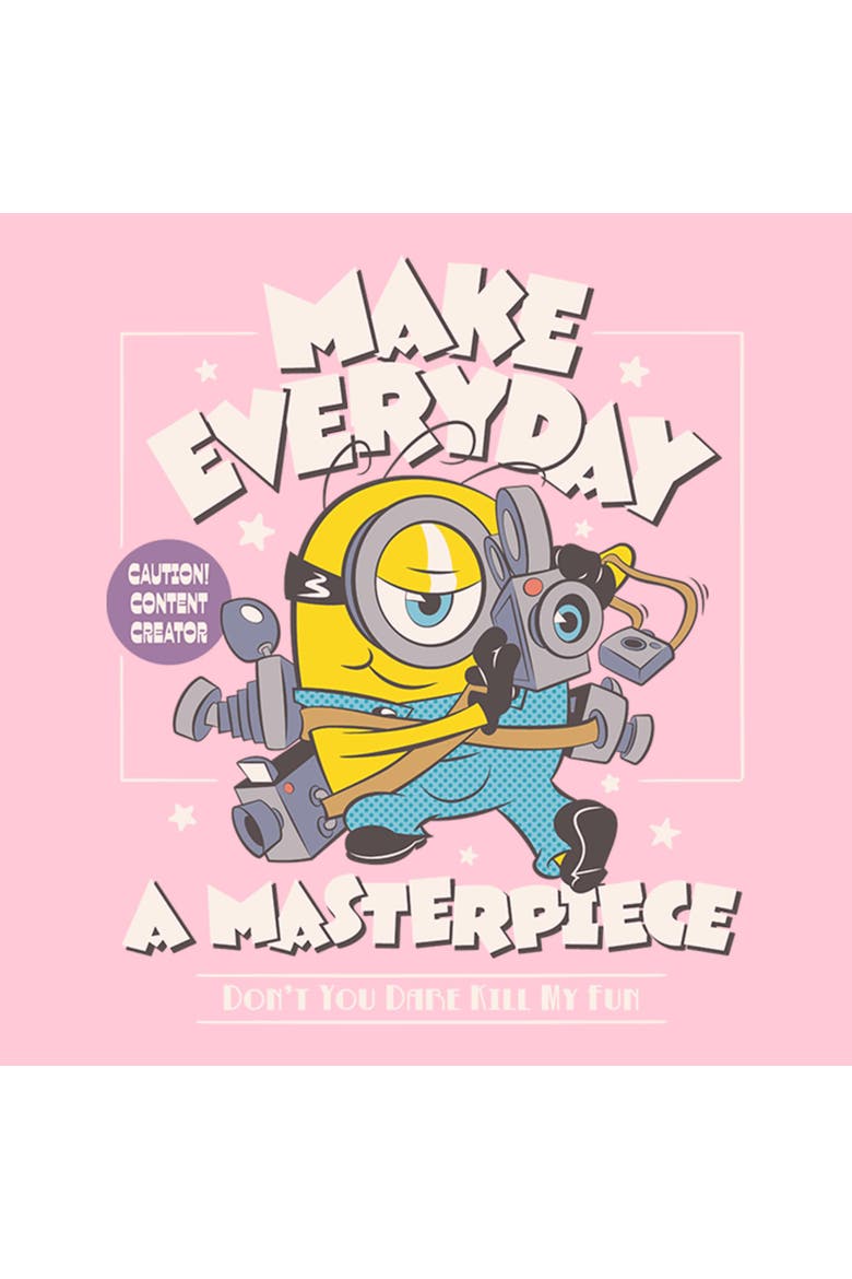 Girl's Minions & Monsters Make Everyday A Masterpiece  Graphic T-Shirt, Alternate, color, Light Pink
