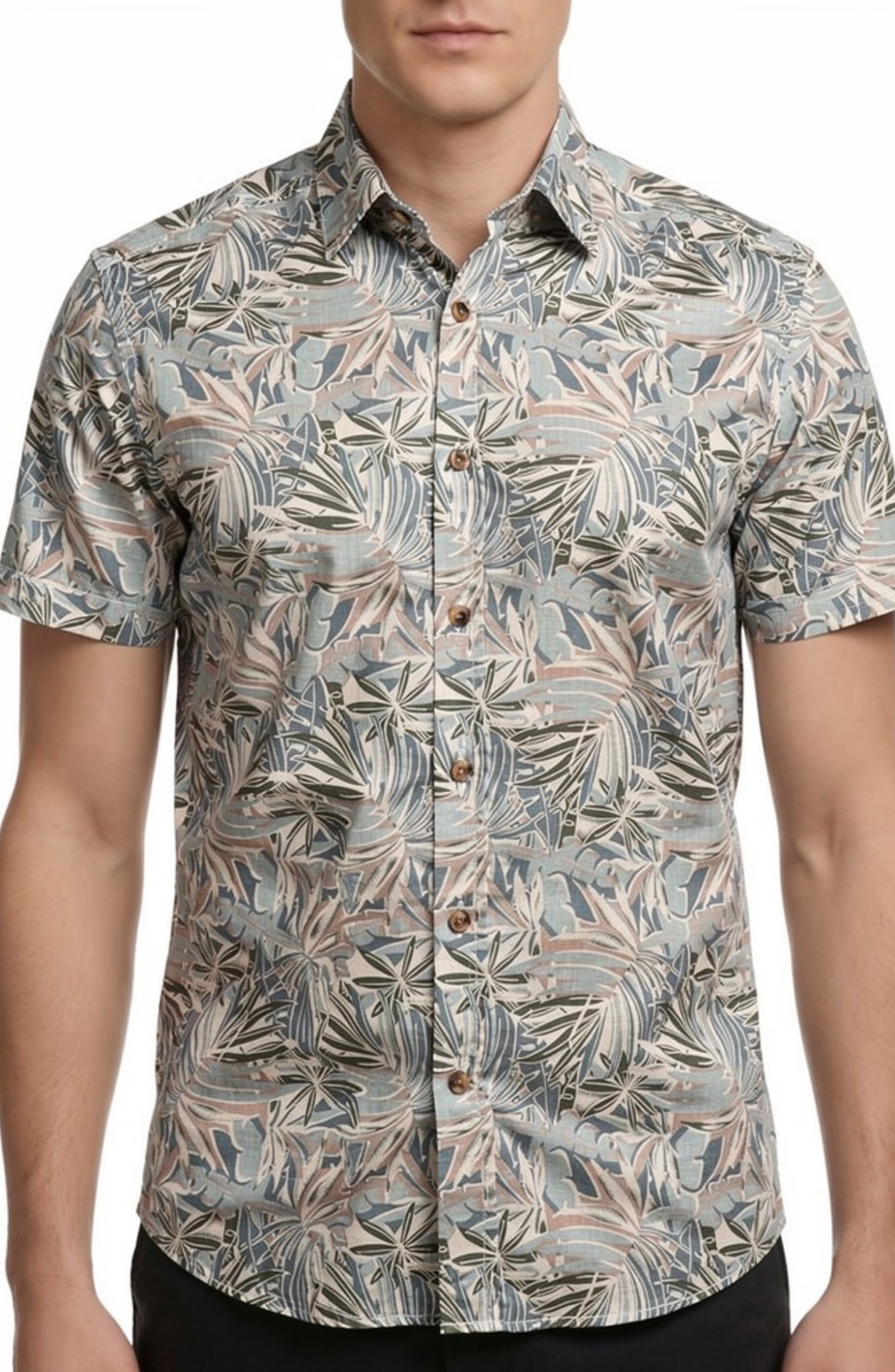 Report Collection Yarn Dye Tropical Print Button-Up Shirt