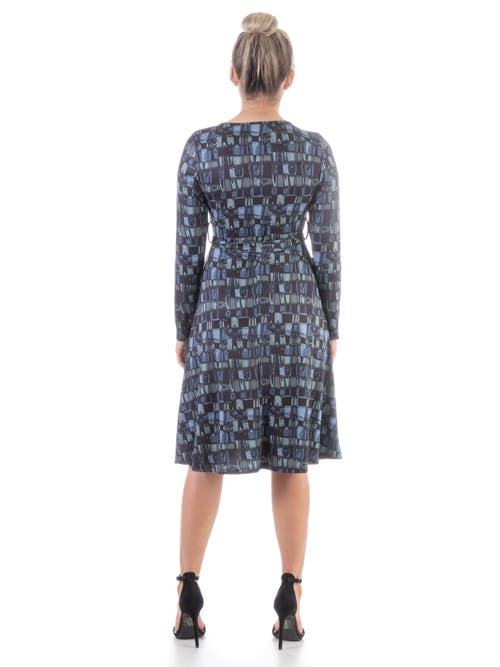 24seven Comfort Apparel Long Sleeve Knee Length Faux Wrap Dress In Gray