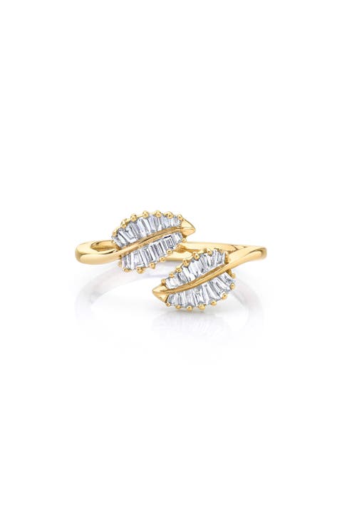 Small Palm Leaf 18k Gold Diamond Ring