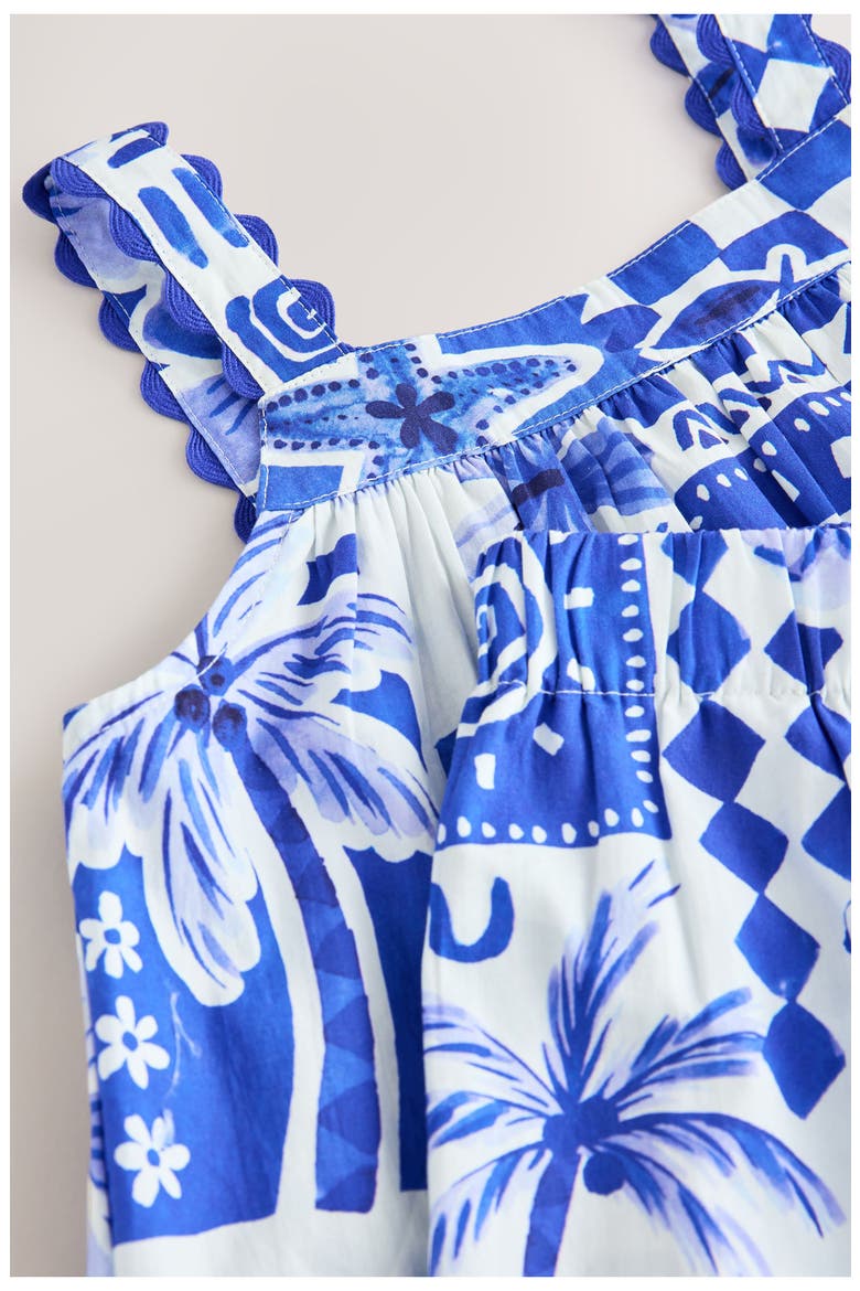Kids' Tile Print Cotton Tank & Wide Leg Pants Set, Alternate, color, BLUE