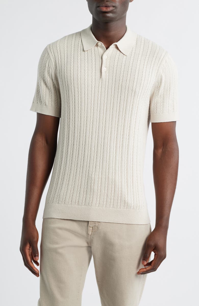 Nordstrom Cabled Cotton & Cashmere Polo Sweater, Main, color, Beige Pumice