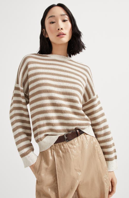 Brunello Cucinelli Cotton-blend Stripe Sweater In Neutral