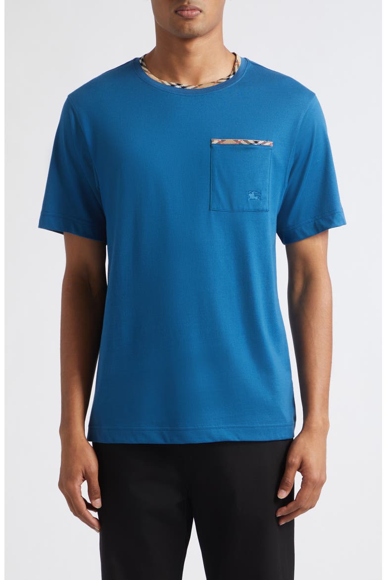 Ryan Check Trim Pocket T-Shirt, Main, color, OFFICERS BLUE