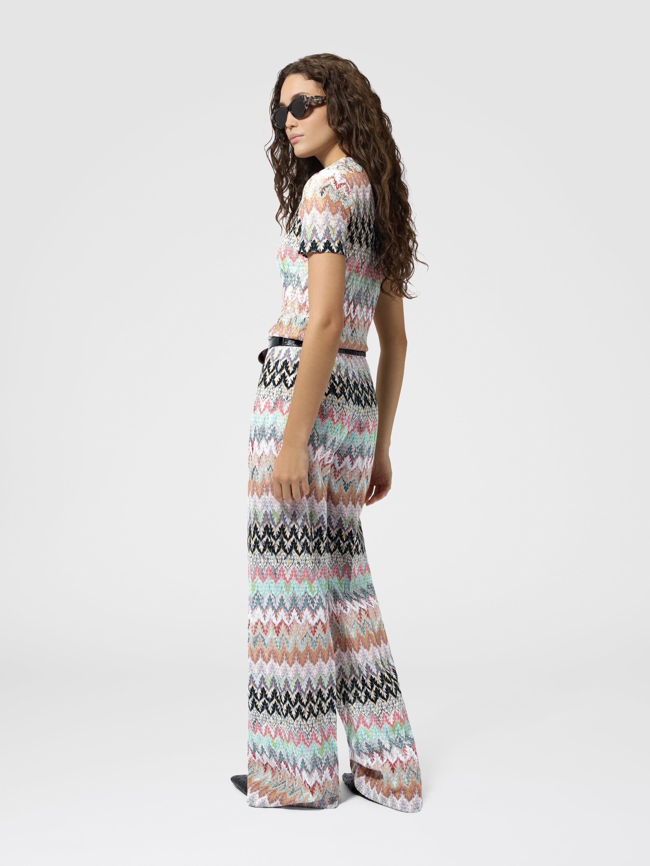 Missoni Crew-neck T-shirt In Cotton And Viscose Lamé With Lace
