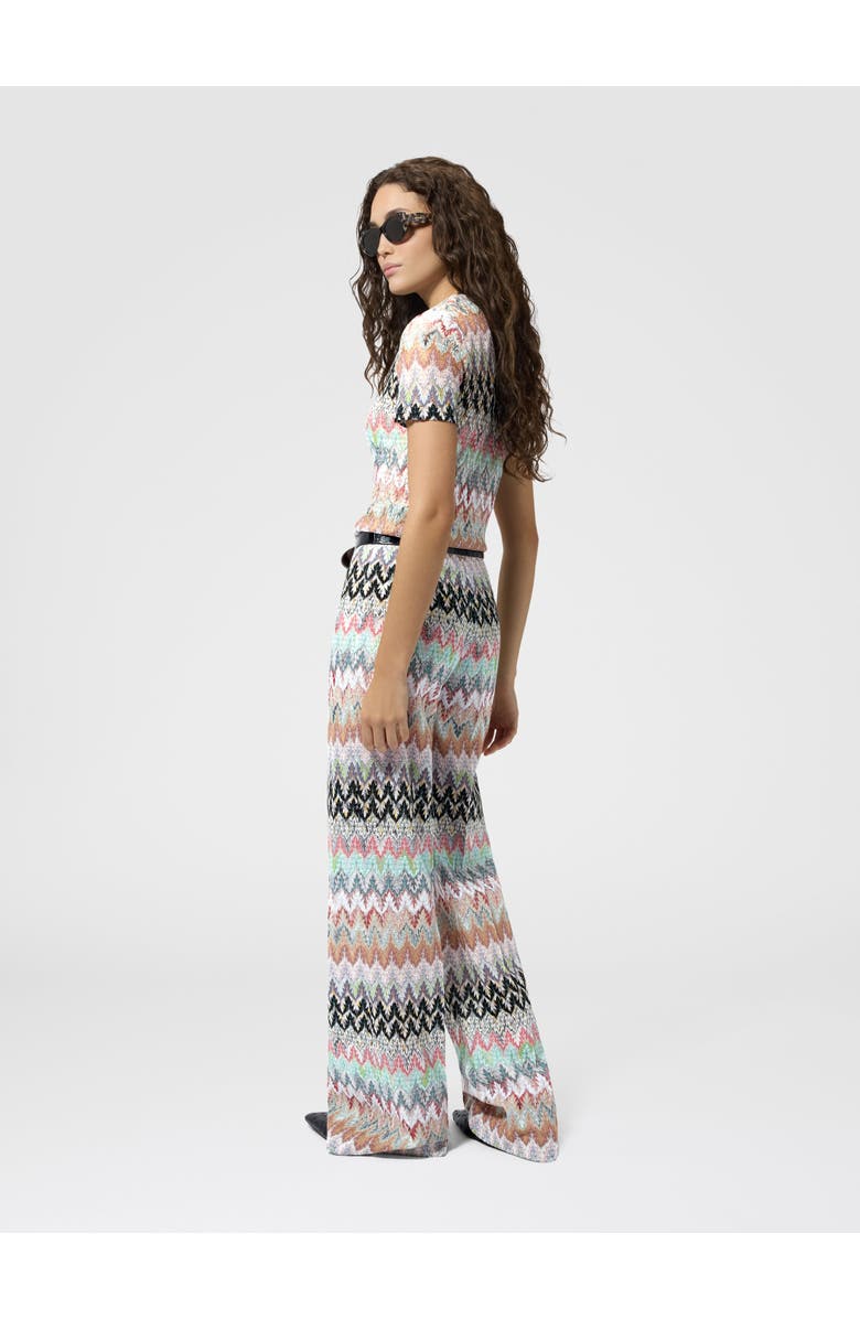 Missoni Cotton And Viscose Lamé Crewneck T-shirt With Lace Motif, Alternate, color, Green& Brown