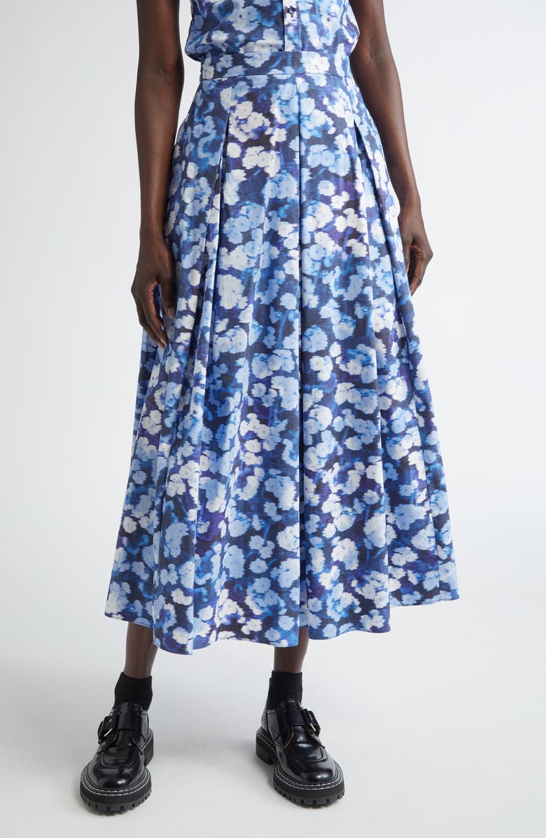 Erdem Pleated Cotton Midi Skirt, Main, color, 
