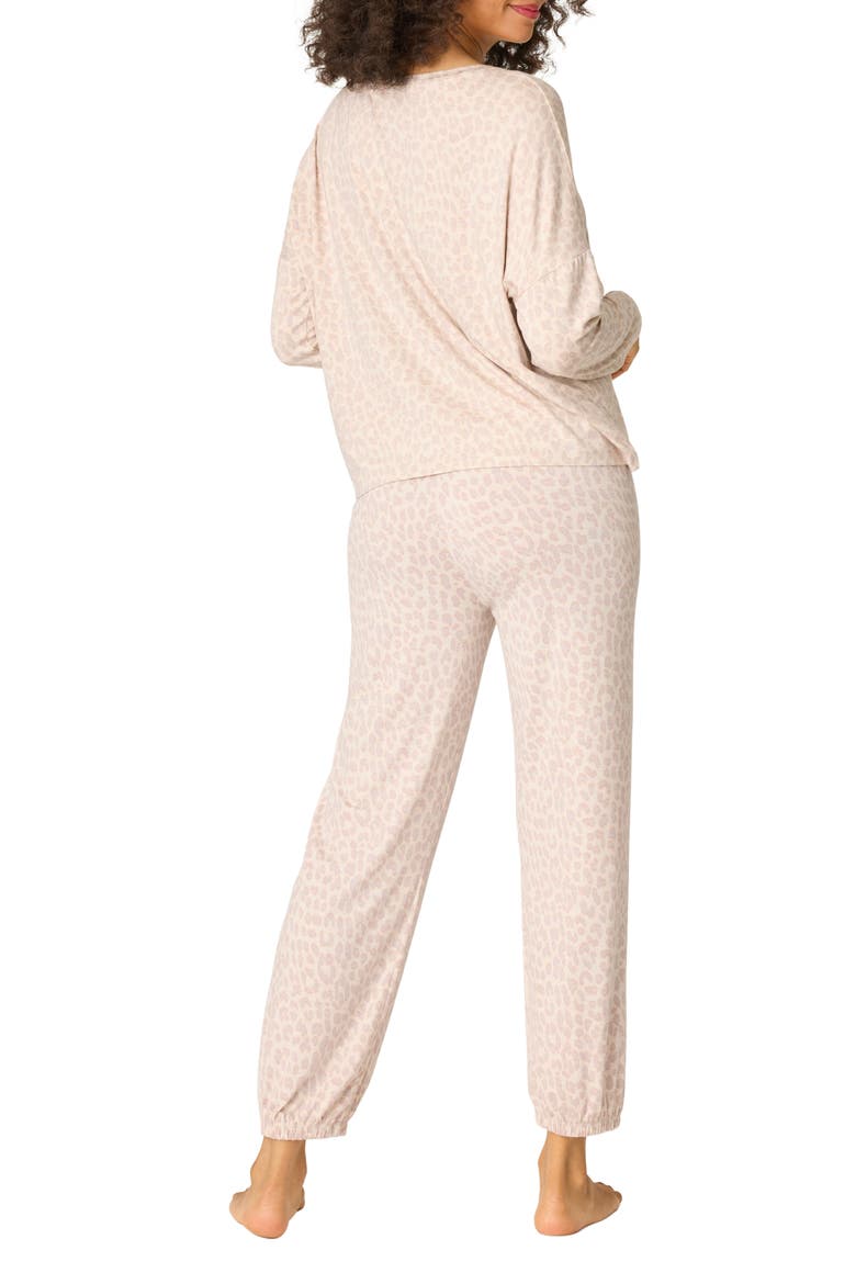 Luxe Leopard Print Jersey Pajamas, Alternate, color, LIGHT BEIGE