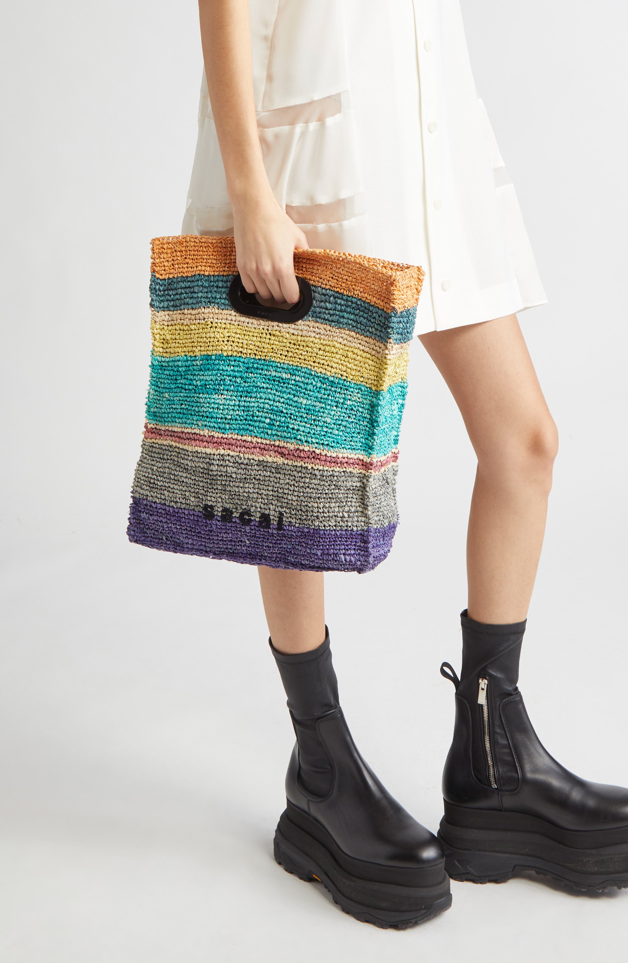 Sacai Medium Raffia Shopper Bag, Alternate, color, Multicolored