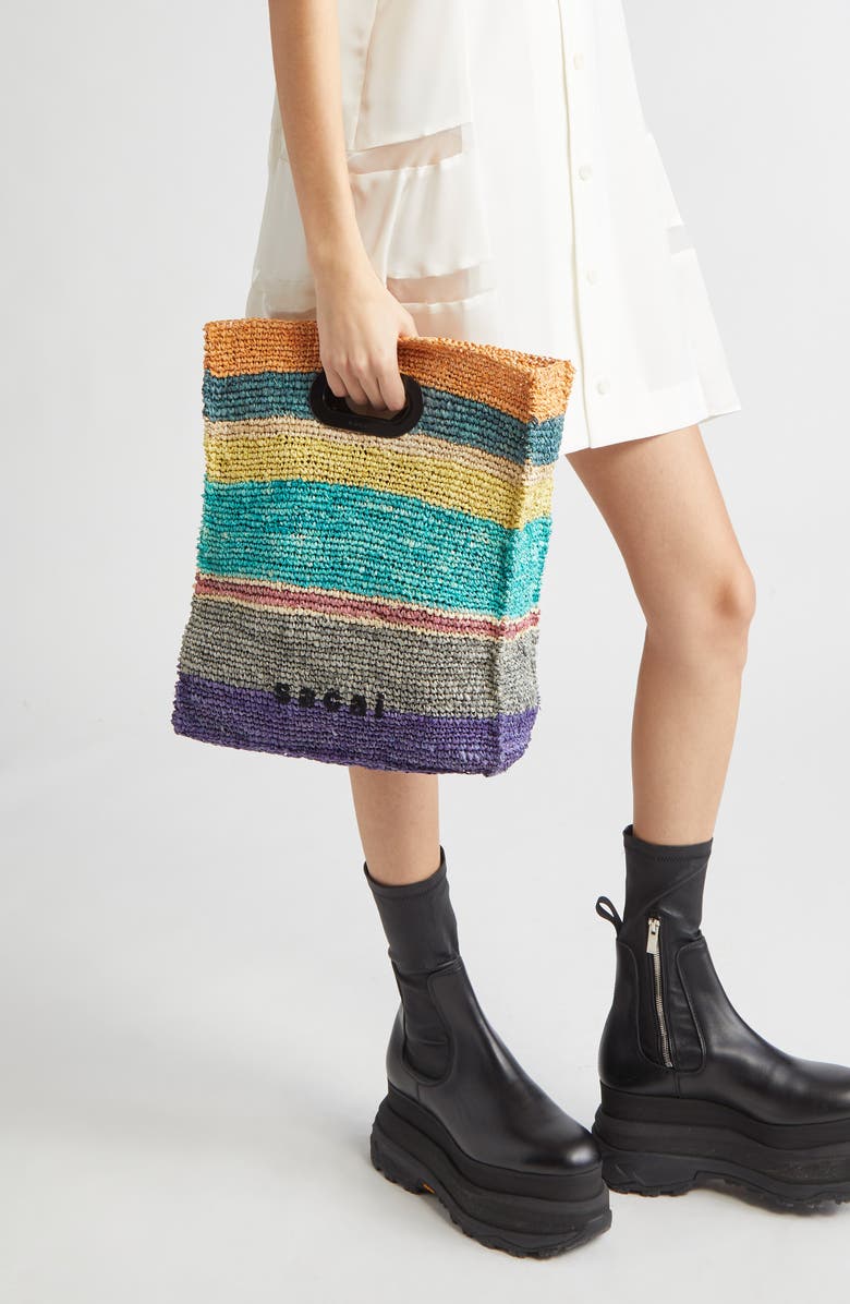 Sacai Medium Raffia Shopper Bag, Alternate, color, Multicolored