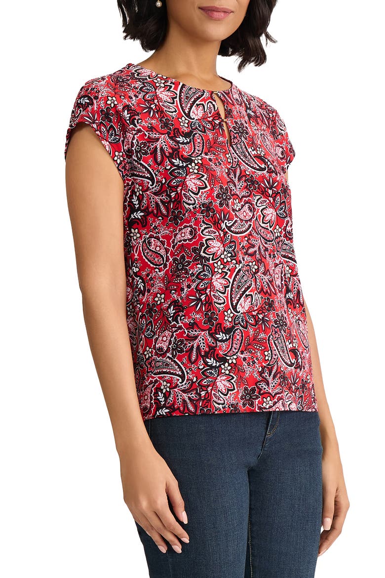 Paisley Keyhole Crepe Knit Top, Alternate, color, ROUGE MULTI