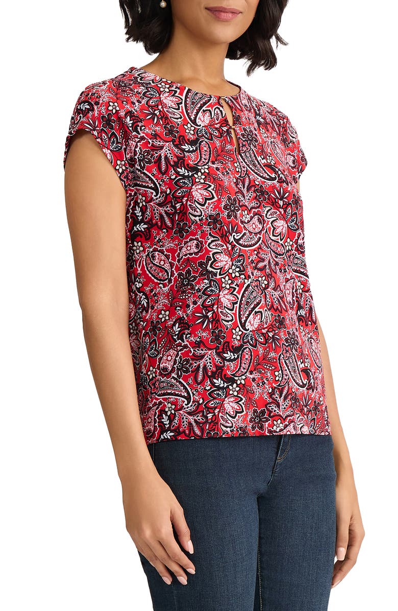 Jones New York Paisley Keyhole Crepe Knit Top, Alternate, color, Rouge Multi