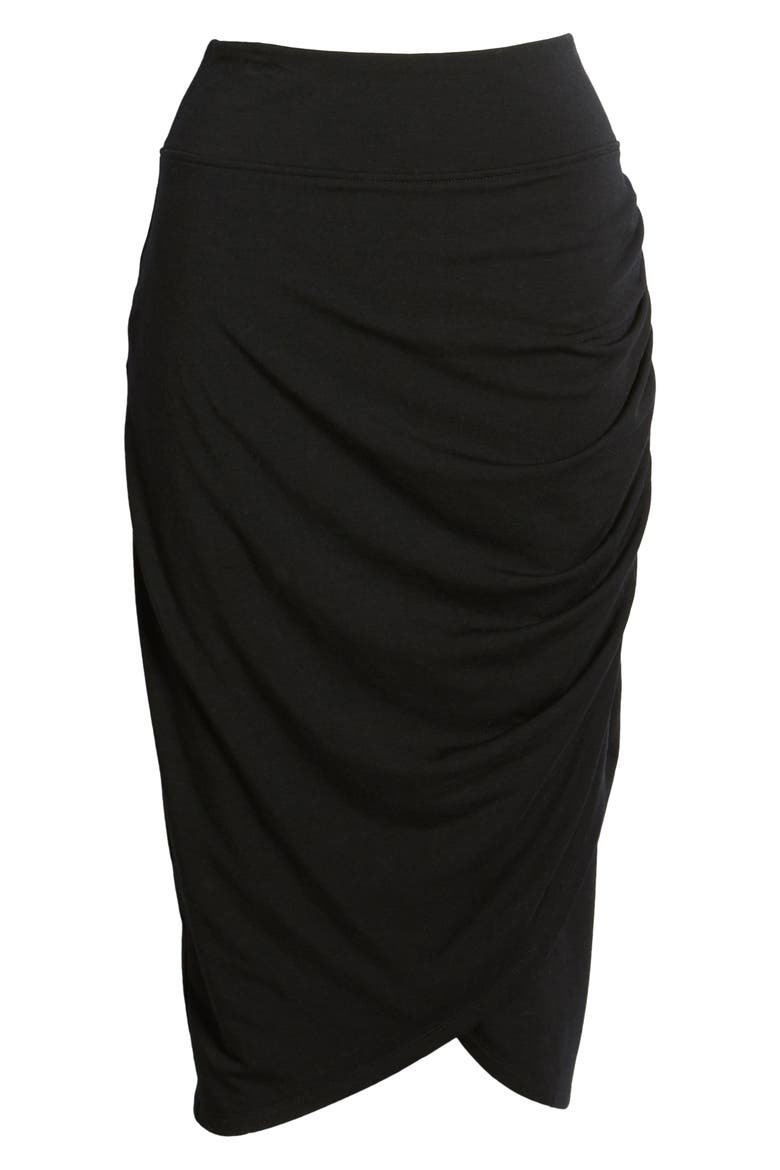 Shirred Side Midi Skirt, Alternate, color, BLACK