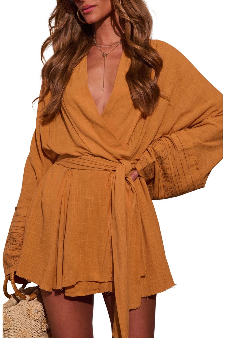 Monaco Mood Stretch Cotton Faux Wrap Top, Alternate, color, MUSTARD