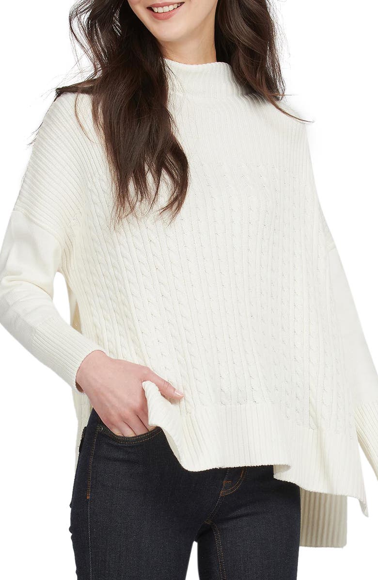 Barbour Guernsey Mix Stitch Cotton Cape Sweater, Main, color,