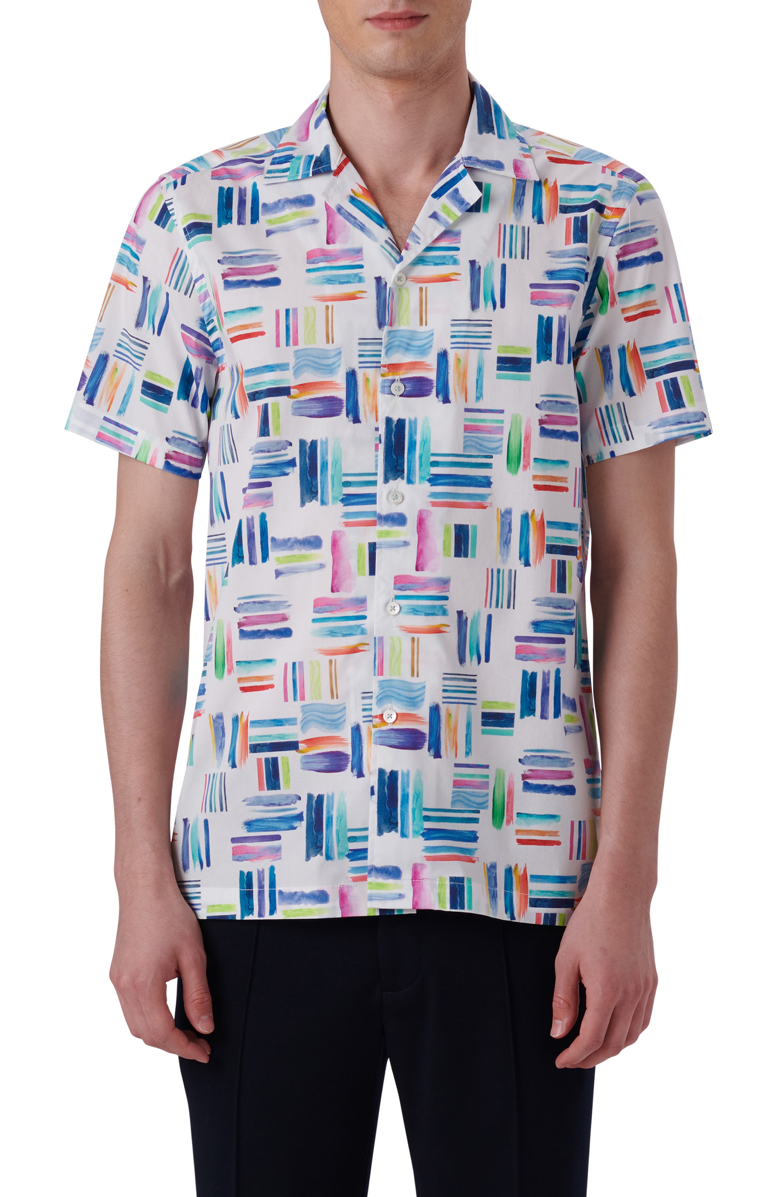 Bugatchi Brushstroke Print Camp Shirt