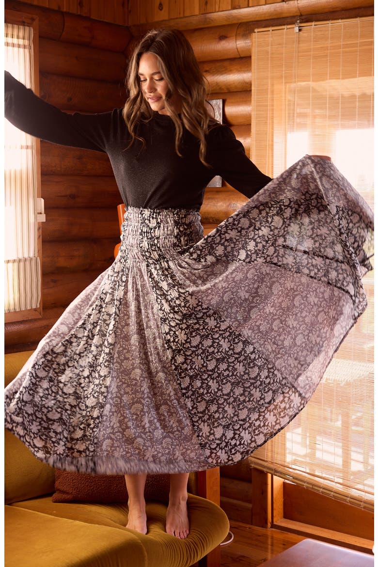 Balmoral Print Maxi Skirt, Alternate, color, BLACK W GREY MOON RIVER