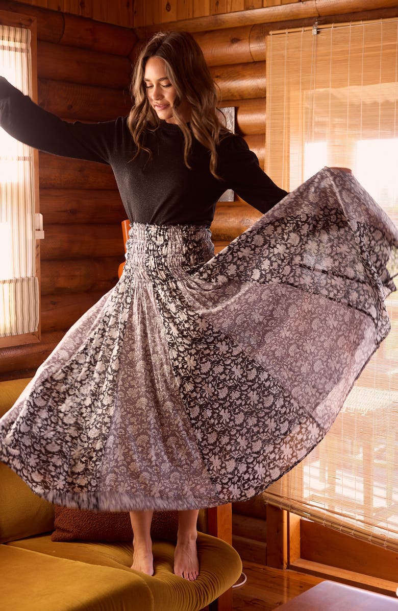 Talisman the Label Balmoral Print Maxi Skirt, Alternate, color, Black W Grey Moon River