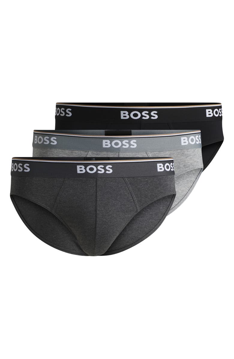 BOSS Assorted 3-Pack Power Stretch Cotton Briefs, Alternate, color, Open Grey