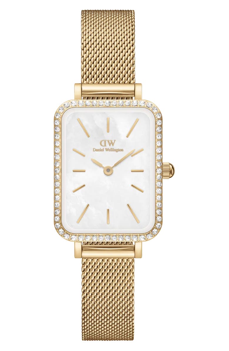 Daniel Wellington Quadro Mesh Strap Watch, 20mm x 26mm, Main, color, Gold/ White