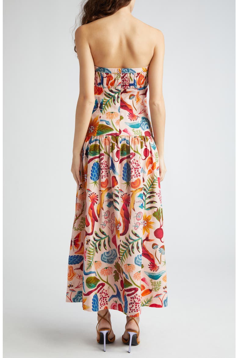 Bright Farm Print Strapless Linen Blend Maxi Dress, Alternate, color, BRIGHT FARM BEIGE