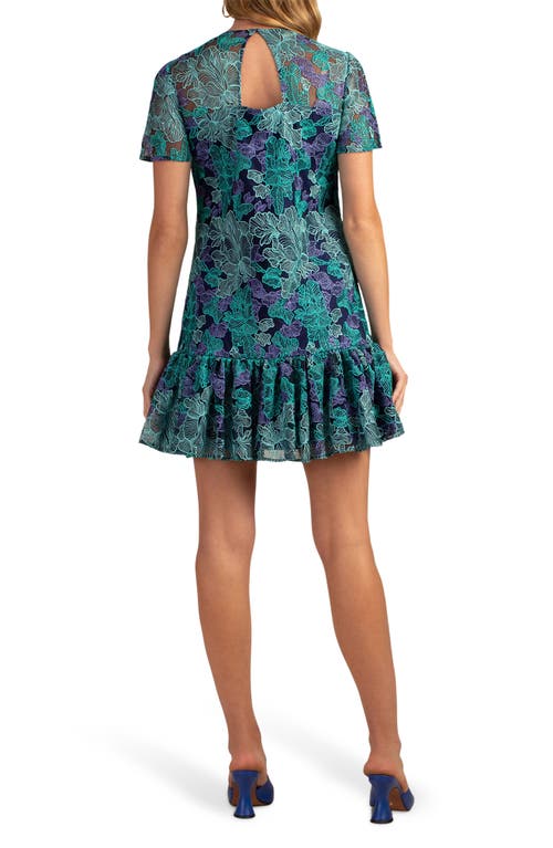 Trina Turk Priscilla Floral-print Bow-shoulder Sleeveless Mini Dress In Blue