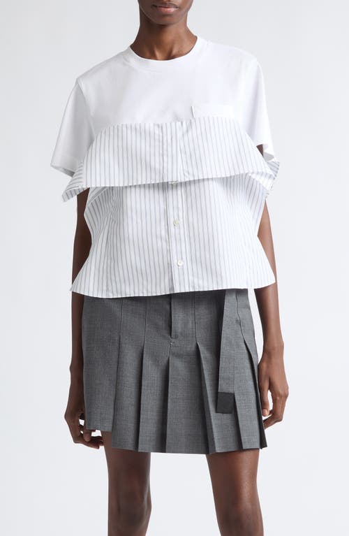 Sacai Mixed Media Poplin & Cotton Jersey T-Shirt in White/off White Stripe at Nordstrom, Size 3