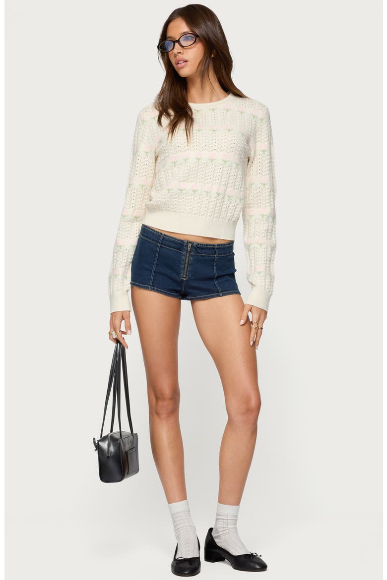 Emerie Floral Pointelle Stitch Sweater, Alternate, color, CREAM