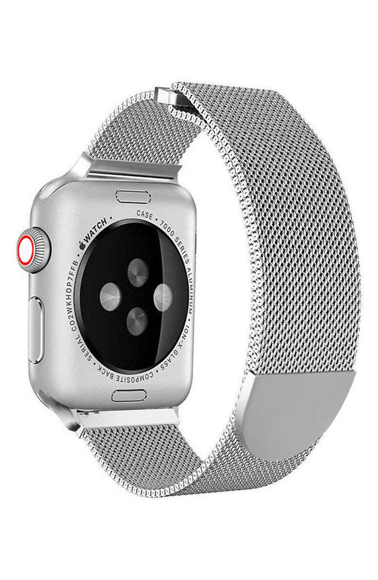 The Posh Tech Stainless Steel Apple Watch<sup>®</sup> Bracelet Watch Band, Alternate, color, Silver