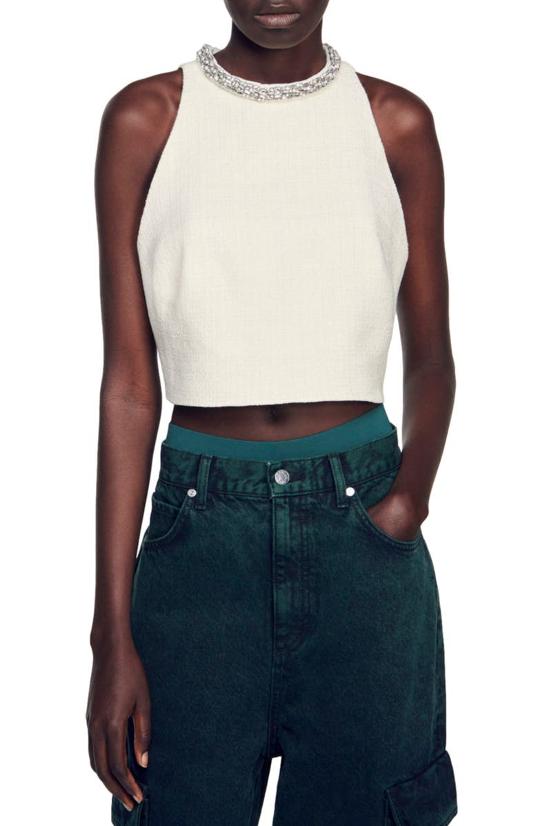 SANDRO Dorine Sleeveless Crop Top, Main, color, 