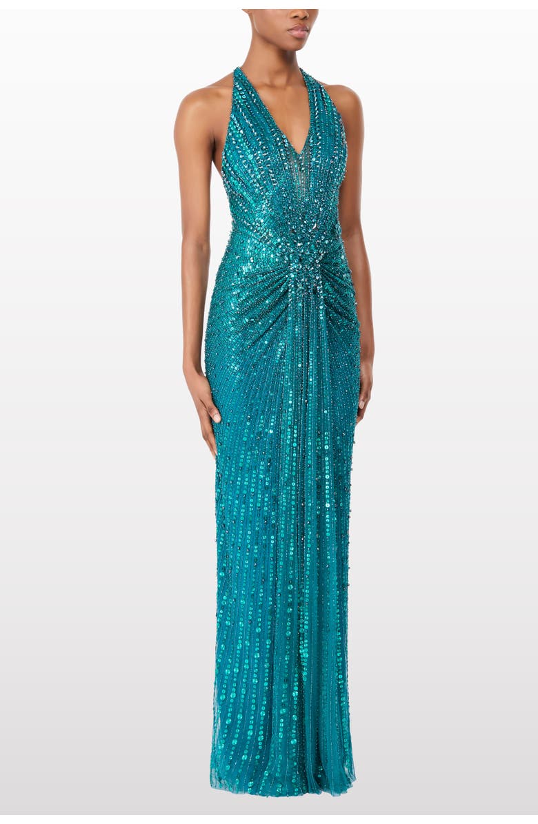 Jenny Packham Lana Sequin-Embellished V-neck Maxi Dress, Alternate, color, Petrol