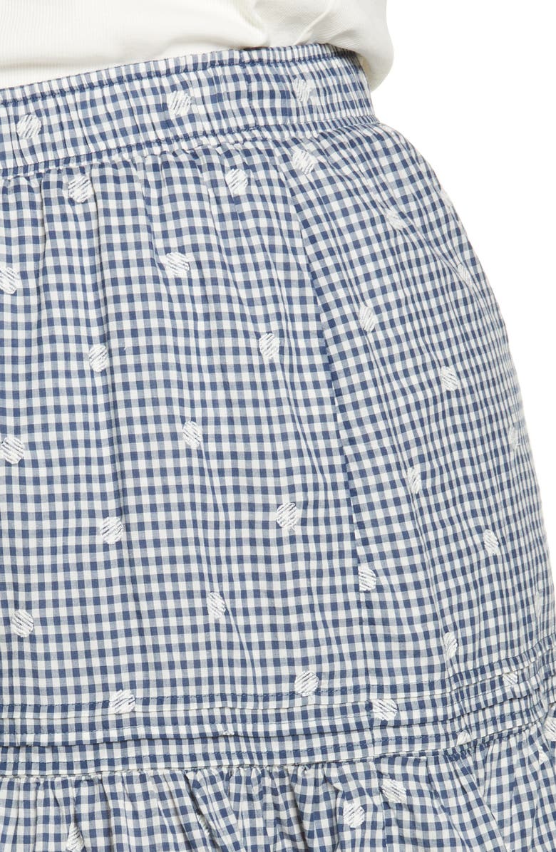 Madewell Embroidered Tiered Gingham Miniskirt, Alternate, color, 