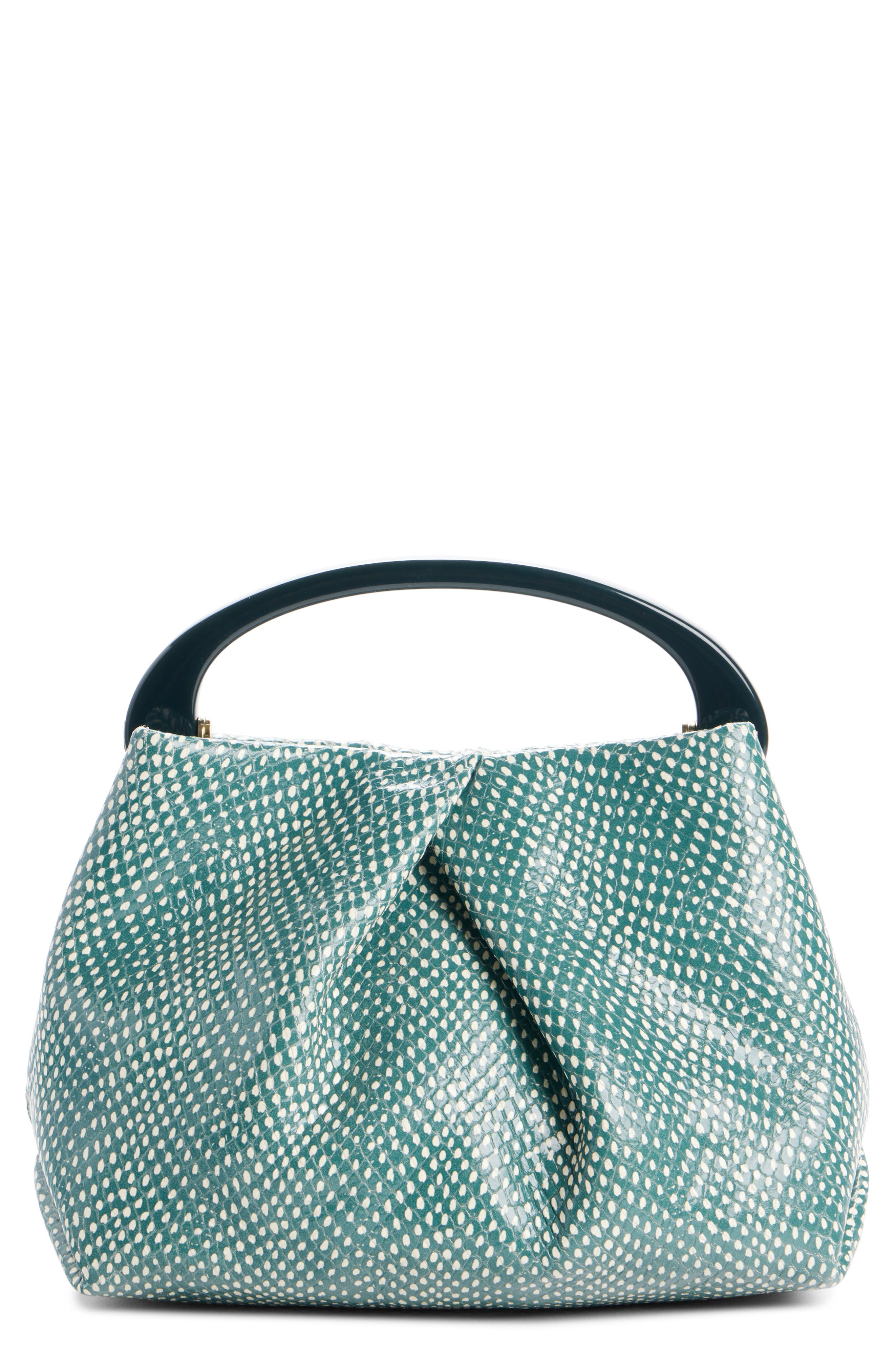 Dries Van Noten Small Pleated Snakeskin Embossed Leather Top Handle Bag, Main, color, 611 Emerald