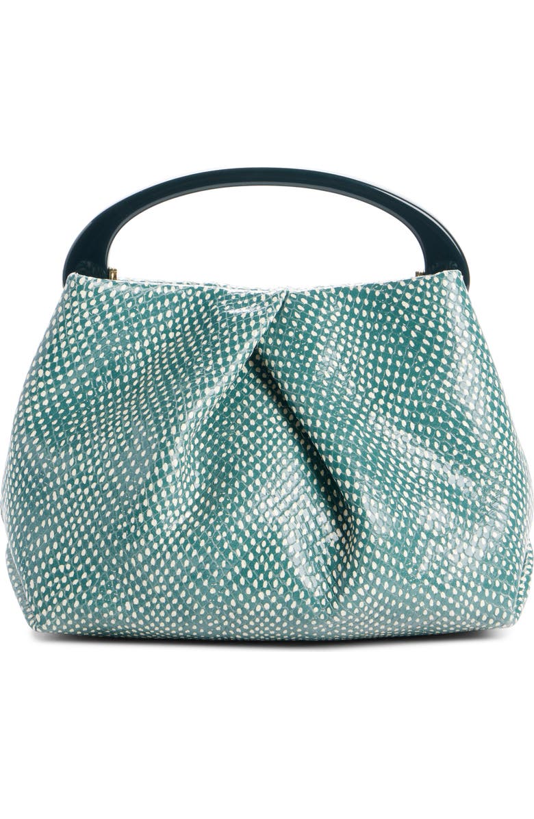 Dries Van Noten Small Pleated Snakeskin Embossed Leather Top Handle Bag, Main, color, 611 Emerald