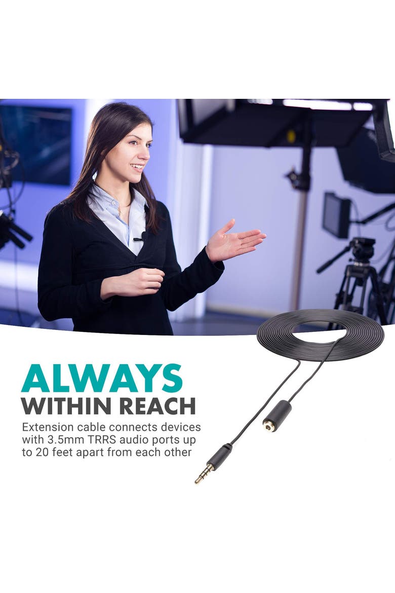 PM10EC6 20-foot (6m) TRRS Female 3.5mm to TRRS Male 3.5mm Microphone Extension Cable for Smartphones, Alternate, color, Black
