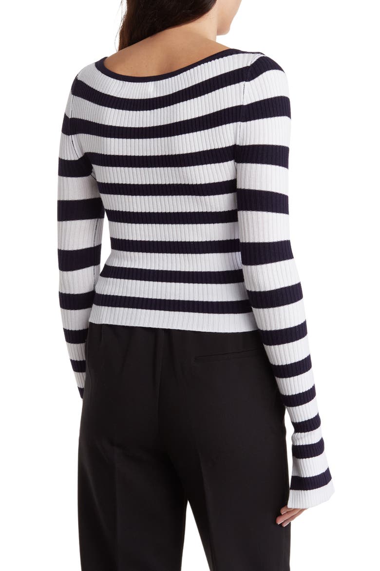 Amiri Stripe Boat Neck Crop Sweater, Alternate, color, PEACOAT/ BRIGHT WHITE