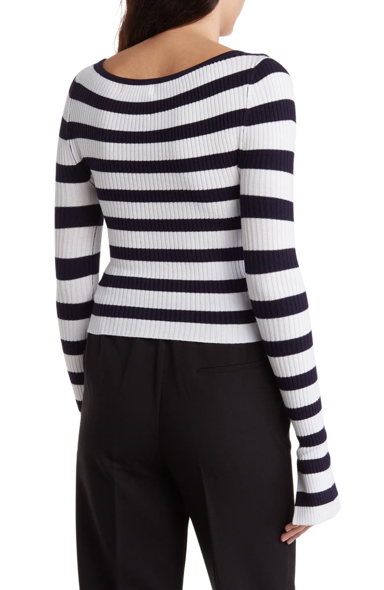 BY DESIGN Amiri Stripe Boat Neck Crop Sweater, Alternate, color, Peacoat/ Bright White