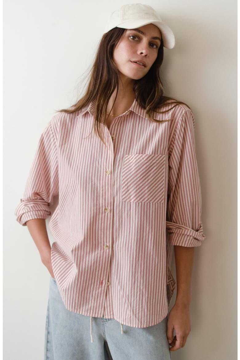 Jane California Relaxed Stripe Cotton Poplin Button-Up Shirt, Alternate, color, RUST STRIPE