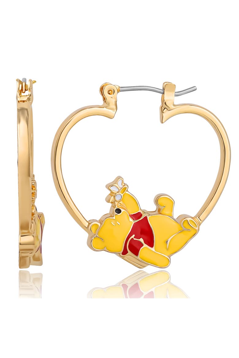 Winnie the Pooh Heart Hoop Earrings, Gold-Tone with Red Enamel, Alternate, color, Gold