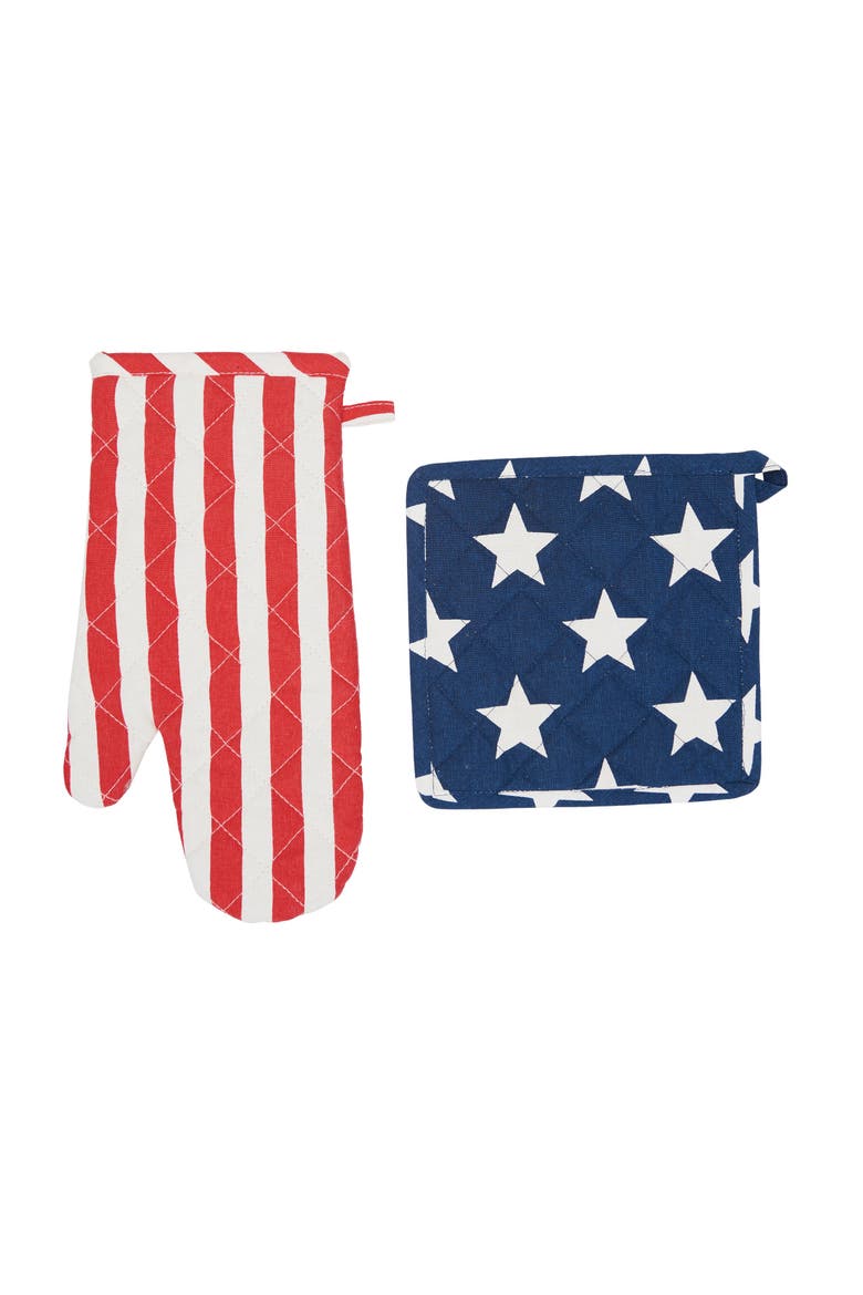 Patriotic Stars & Stripes American Flag Pot Holder & Oven Mitt Set, Main, color, Red