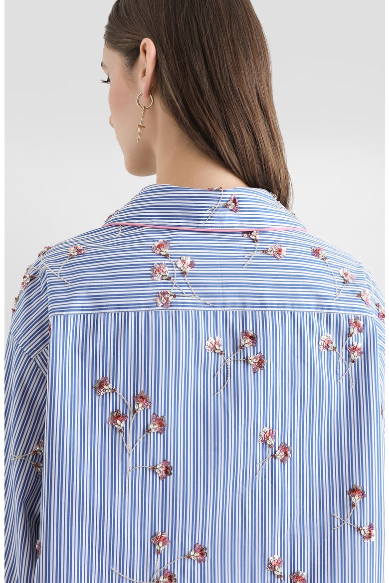 Sequin Embellished Stripe Cotton & Silk Poplin Shirt, Alternate, color, S8400 EMBROIDERED
