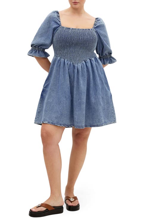 Kaitlyn Smocked Denim Minidress (Plus)